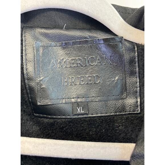 American Breed Mens XL Black/White 100% P Leather Racer/BikerFleece Jacket FLAWS - Picture 5 of 16